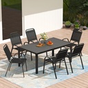 PIZZELLO 7-Piece Outdoor Patio Dining Set, 6 Stackable Patio Chairs and Rectangular Dining Table, All Weather HDPE Outdoor Table and Chairs Set for Backyard, Garden, Deck and Poolside