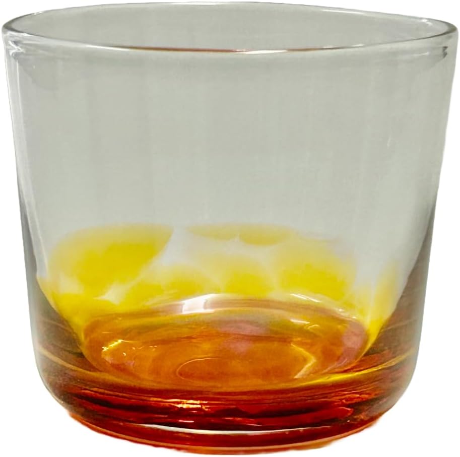 IPPINKA Japanese Rocks Whiskey Cocktails Glass - Sunrise Orange - 3.5 in x 3.1 in - Handmade in Japan