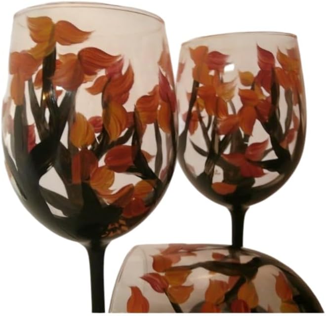 Hand painted fall leaves goblets. Great set. usa. Set of2 goblets. 19 ounce white wine goblets