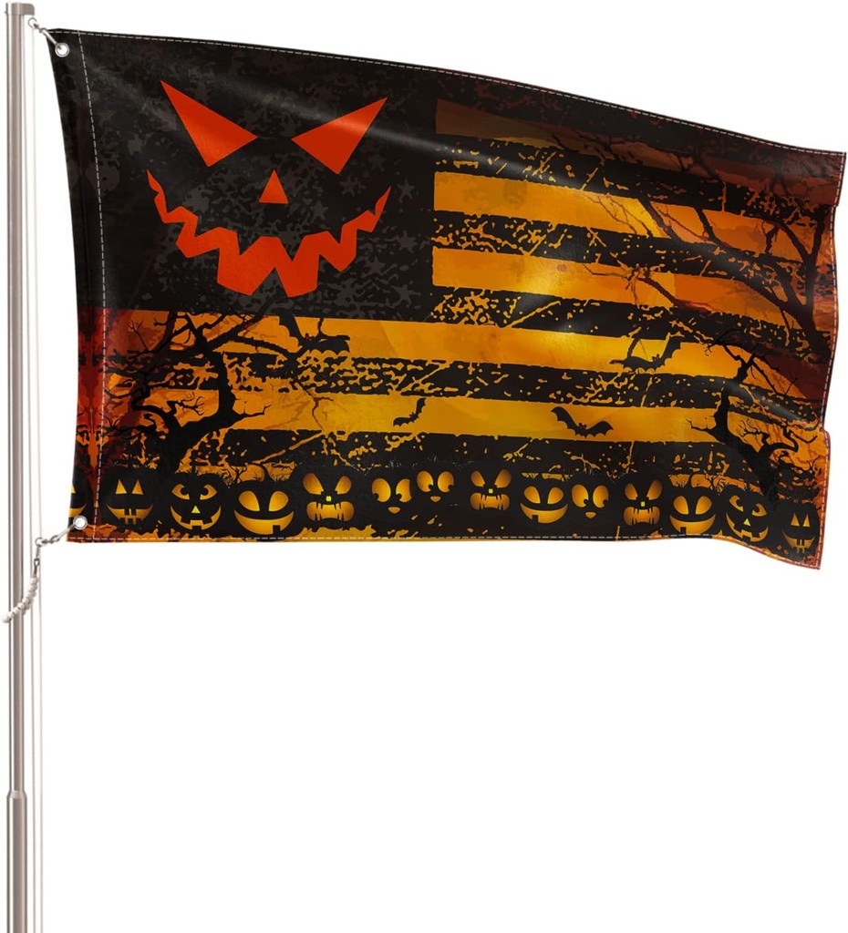AVOIN colorlife Stripes Halloween Flag 3x5 FT Double Sided, Jack O Lantern Large House Flag Party Yard Outdoor Decoration