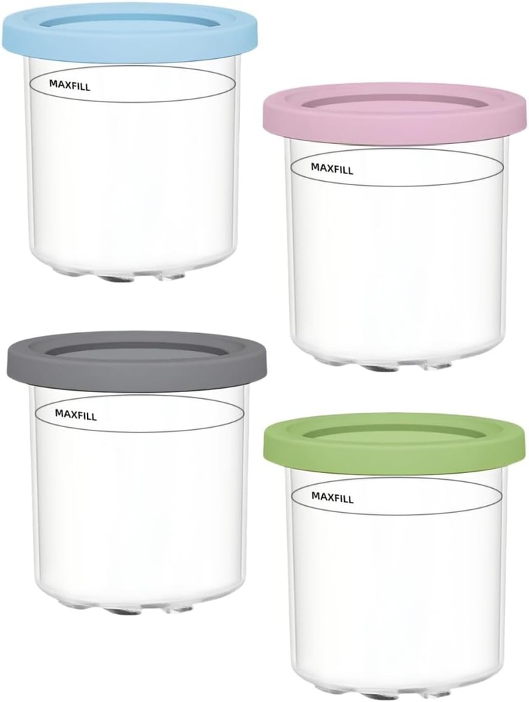 uvbws4PCS ice cream container -16 ounces - colored lid blue, pink, gray, and green - dishwasher washable - compatible with NC299AMZ and NC300s series ice cream machines