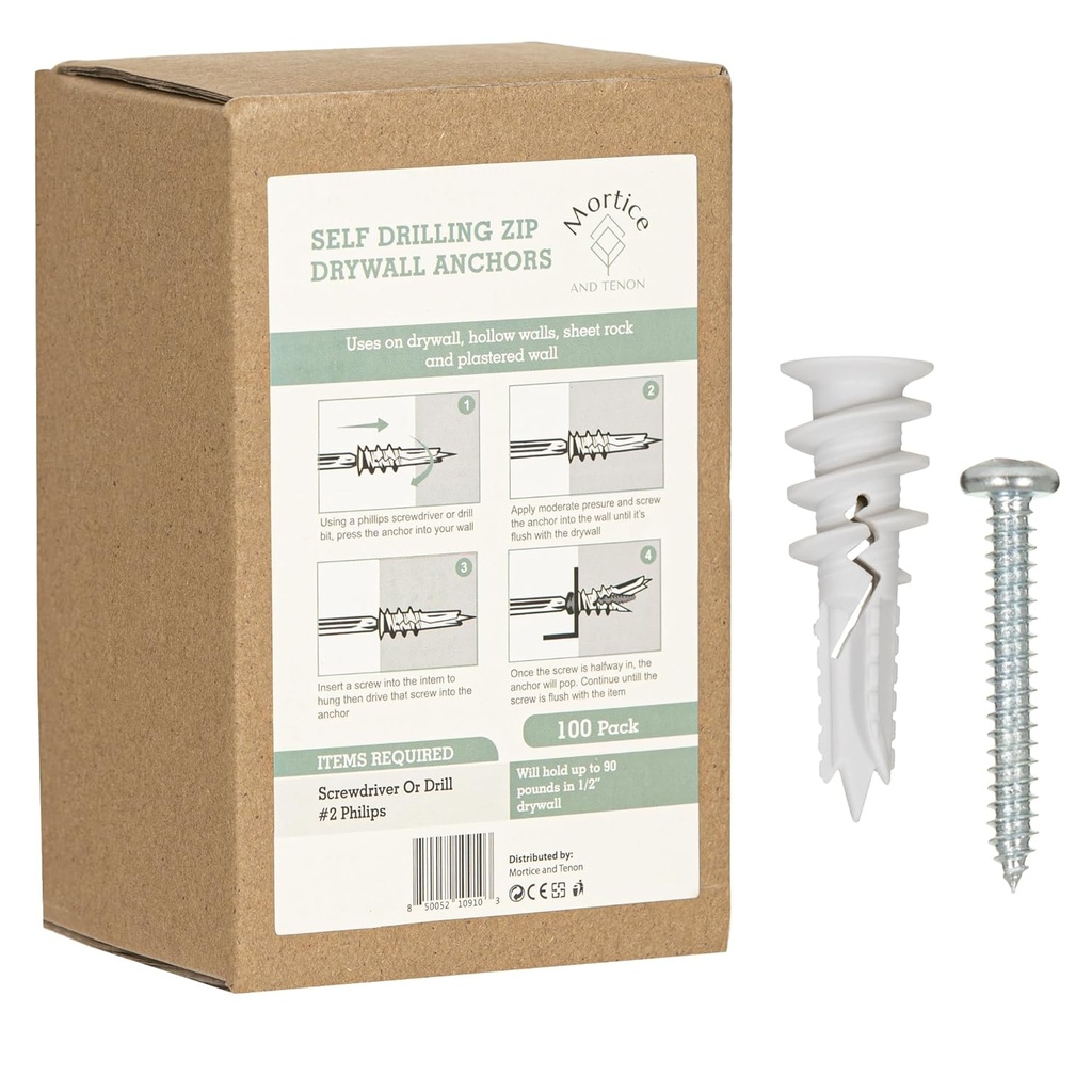 Reinforced Nylon 66 Contractor Bulk Sheetrock Anchors, 90lb Jobsite Kit for TV Stand, Sound Bar & Drywall, Wall Anchors for Drywall, Furniture Wall Anchor for Wall Art Decor, Wall Safe Wall Shelves