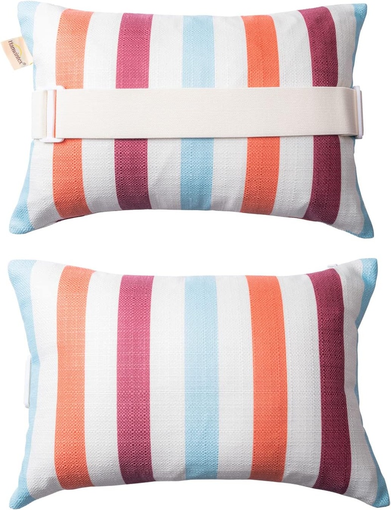 Outdoor Beach Chair Head Resting Pillow, Pool Lounge Chair Pillows with Insert and Adjustable Elastic Stripe for Recliner Sunbrella Neck Attachment, 2 Pack Size 11”*16” Strip II Red