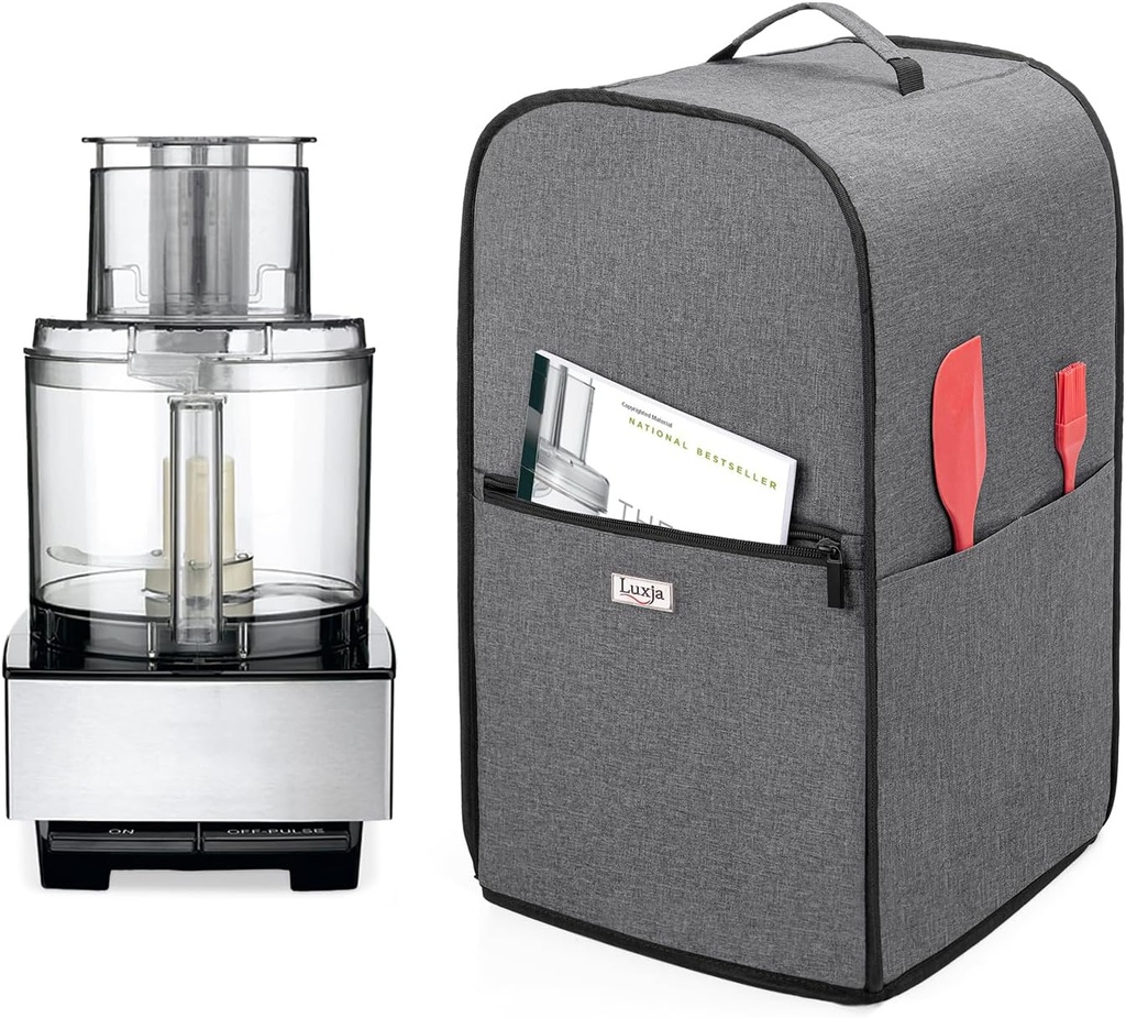 Luxja Food Processor Cover Compatible with Cuisinart and Hamilton Beach 11-14 Cup Processor, Food Processor Dust Cover with Accessories Pockets, Gray