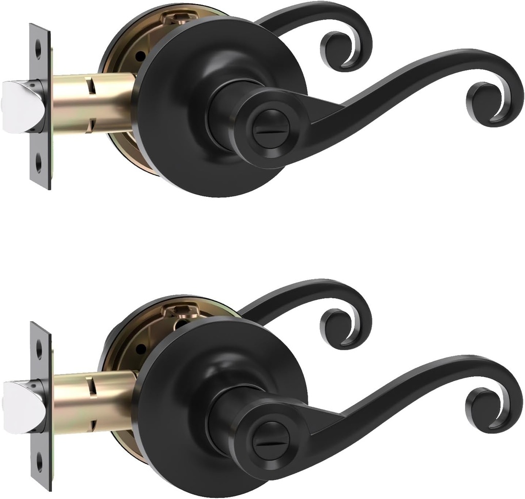 2 Pack Interior Door Handles with Turn Lock,Matte Black Privacy Interior Door knobs，Door Locks Bathroom Lever Door Handle