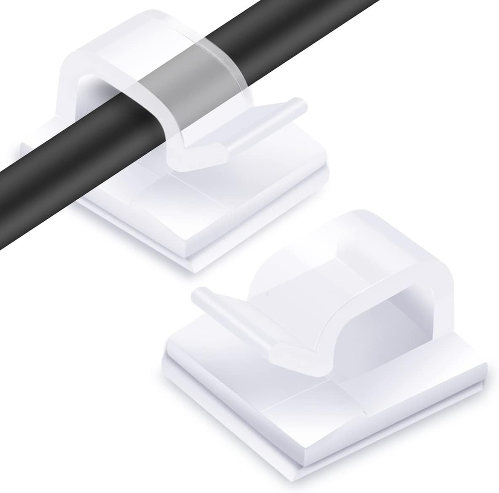 60PCS Cable Clips, KGROTE Outdoor Wire Clips Adhesive Cable Hooks Cord Organizer Holder Christmas Light Clips for Desk, Wall Cable Management, String Lights, Fairy Lights, Decorations Hanging - Clear