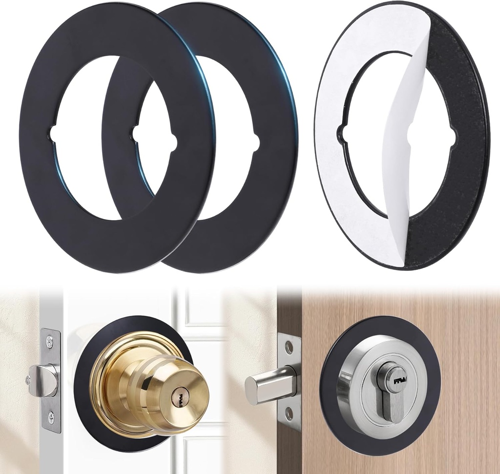 2 Pcs Upgraded Door Knob Plates with Double-Sided Tape –Thick Stainless Steel Scar Plates for Deadbolts & Knobs, Durable Lock Hole Covers for Fixing Loose Knobs and Damaged Areas(Matte Black)
