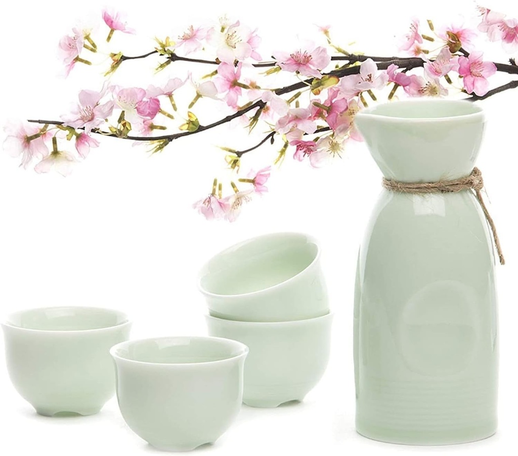 Sake Wine Set, Wine Glass,4 Sake Cups + Pot Ceramics Sake Handmade Pottery Sake Set Wine Pot Sake Wine Outdoor Cup Set,Home Decor