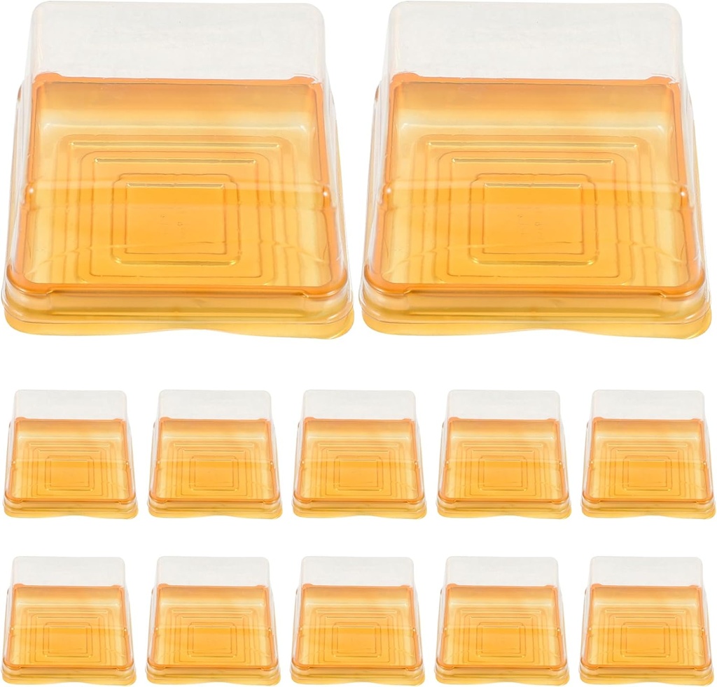 DOITOOL 100Pack Plastic Single Individual Cupcake Muffin Dome Holders, Moon Cake Box Stand, Mooncake Packaging Box with Covers, Cookies Dome Box Transparent Dessert Boxes- Golden ( 7. 8x7. 8x4cm )