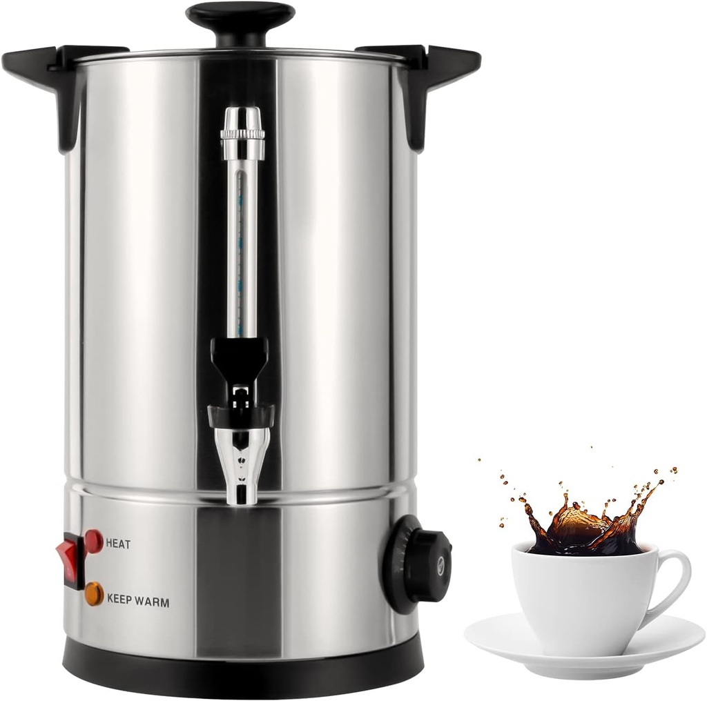 CNCEST Commercial Grade Stainless Steel 8L/2.11Gal 1KW Coffee Urn Coffee Maker Hot Water Urn for Home Party Office Wedding, Temperature Adjustable (30-110°C/86-230°F)