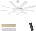 WINGBO 60" Ceiling Fan with Light - Large LED Dimmable Light, 6-Speed Remote Control, Reversible DC Motor, Modern Ceiling Fan 9 Blades for Bedroom, Living Room, Indoor Outdoor White and Oak