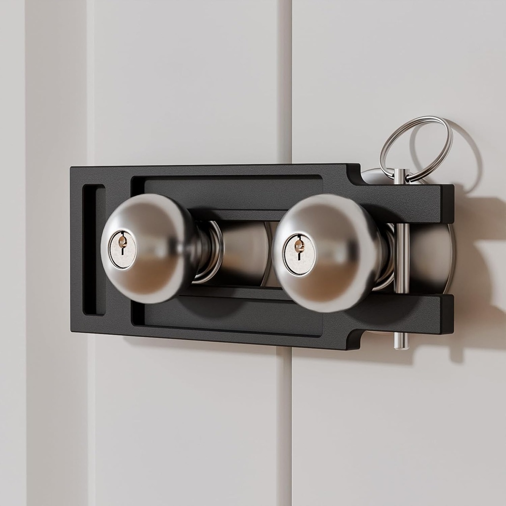 French Door Lock for Double Doors, Adjustable Double Door Lock for Home Security Prevent Kick Ins, 3 Pin Slots for Various Knob Width