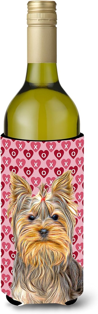 Caroline's Treasures KJ1191LITERK Hearts Love and Valentine's Day Yorkie/Yorkshire Terrier Wine Bottle Hugger Bottle Cooler Sleeve Hugger Machine Washable Collapsible Insulator Beverage Insulated Ho
