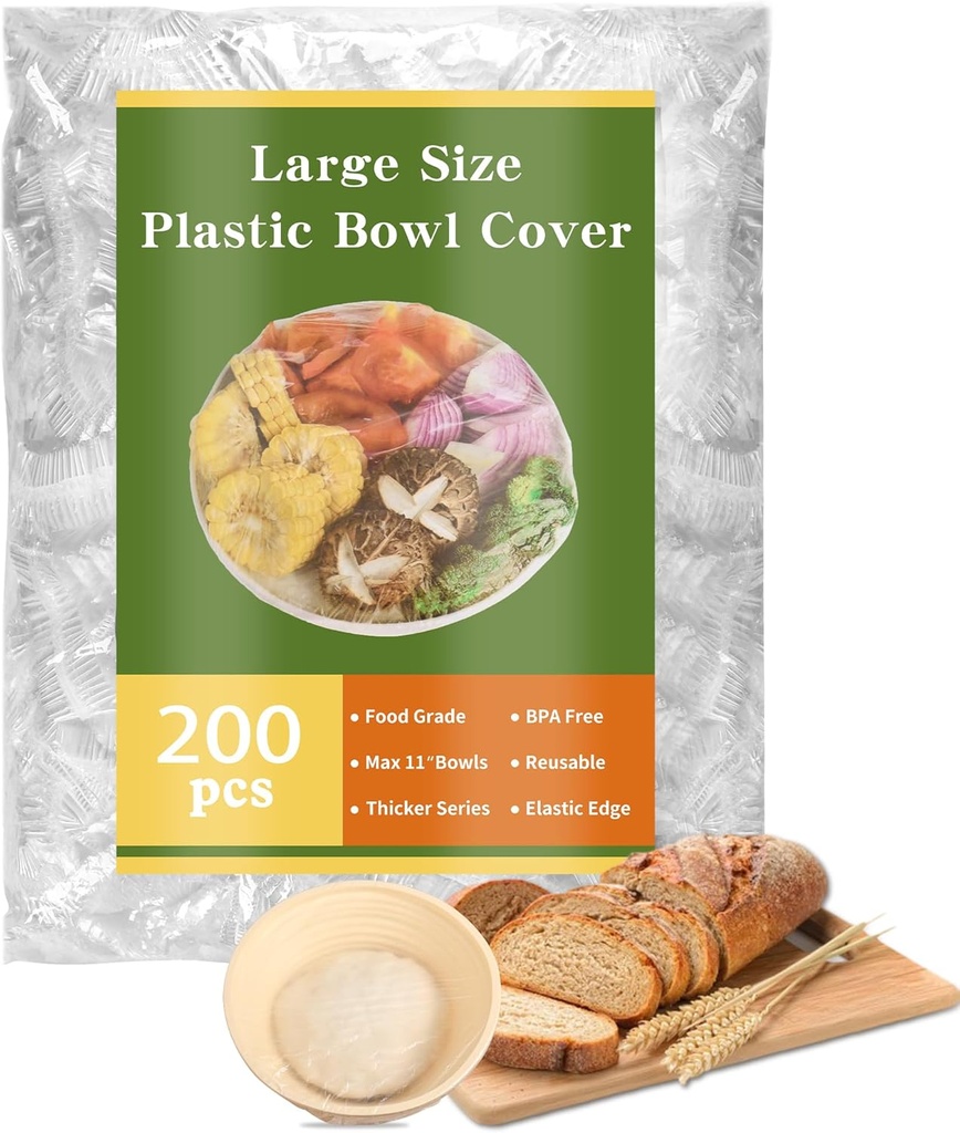 200 Bowl Covers Shower Caps for Sourdough Bread Proofing Large Elastic Reusable Plastic Wrap for Food Storage Baking Rising Meal-Prep Fermentation BPA-Free Keep Food Fresh