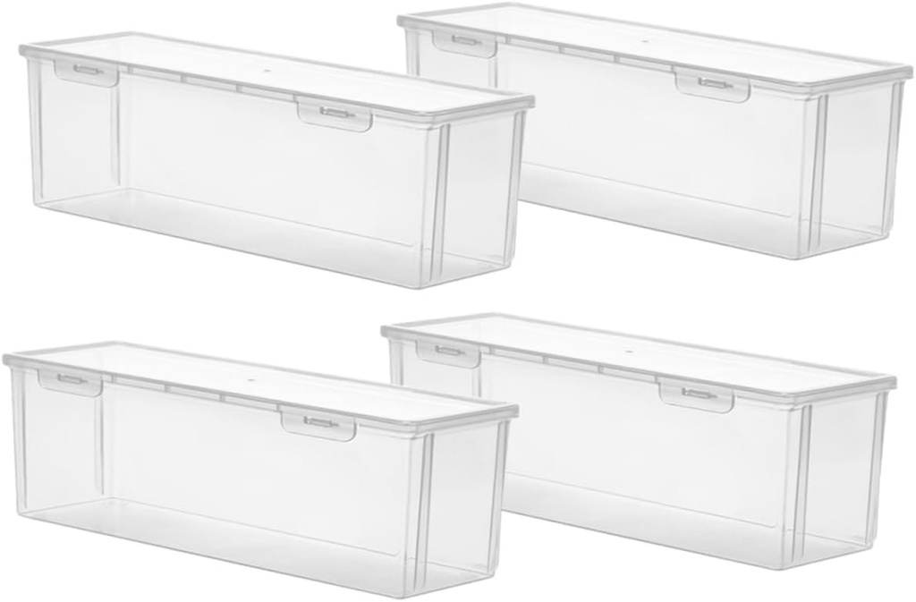 GLEAVI 4pcs Airtight Food Storage Containers Hinged Lids Plastic Kitchen Storage Boxes for Grains Beans and Pasta for Refrigerator Organization