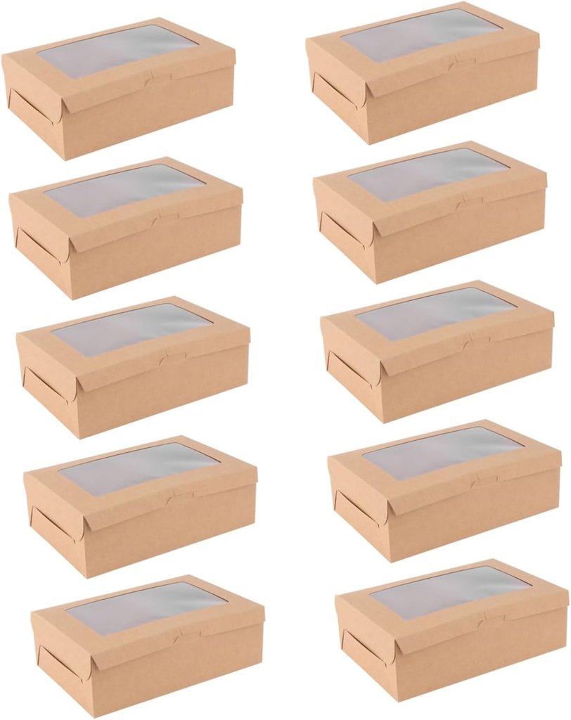 10pcs Kraft Paper Cupcake Box with Insert Cavity Dessert Carrier for Home Bakery for Weddings Birthdays and Special Occasions Window Design for Easy Viewing