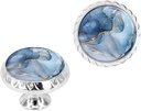 6 Pack Silver Drawer Knobs,Blue Cyan Marble with Golden Stains Cabinet Knobs Crystal Glass Dresser Knobs Drawer Pulls Door Knobs for Kitchen Cabinet Hardware