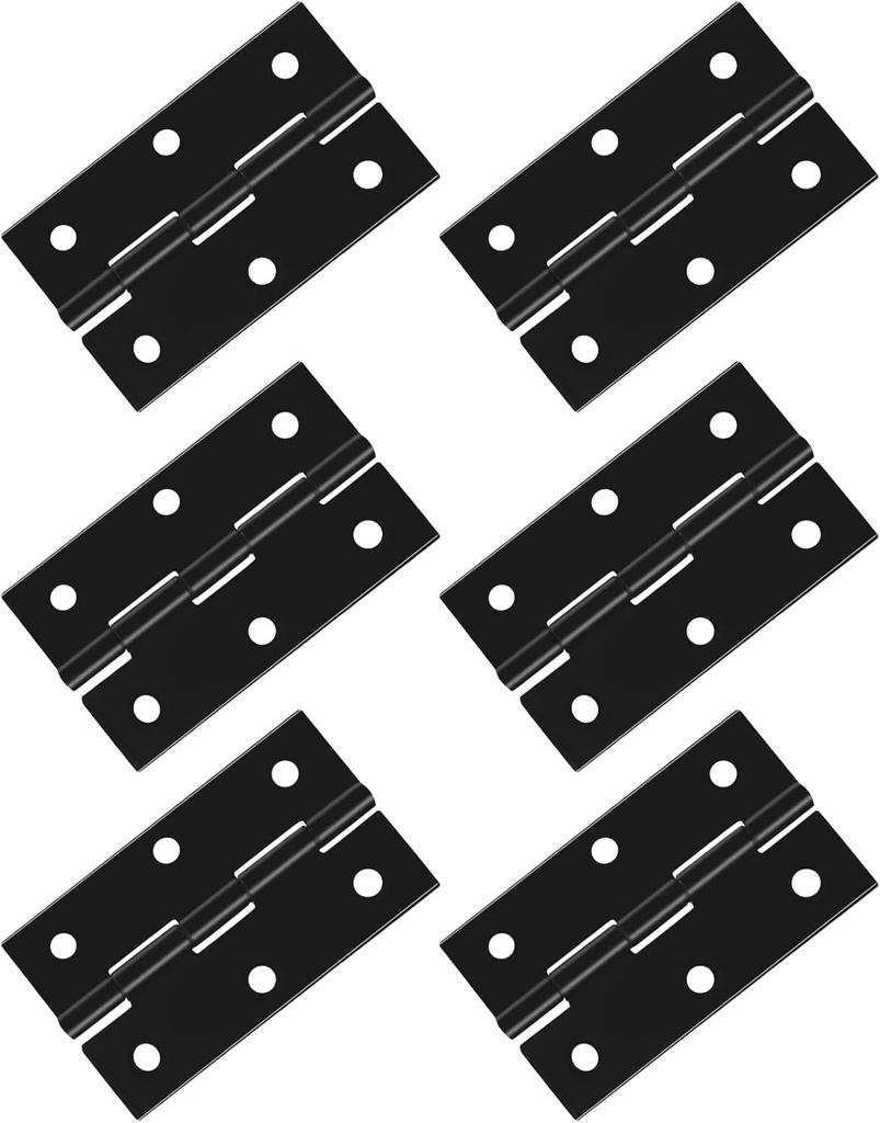 6pcs Butt Hinges Black Door Hinges, 2.63" x 1.46" Cabinet Door Hinge, Flat Folding Box Hinge for Jewelry, Wooden Box, Small Cupboard Furniture