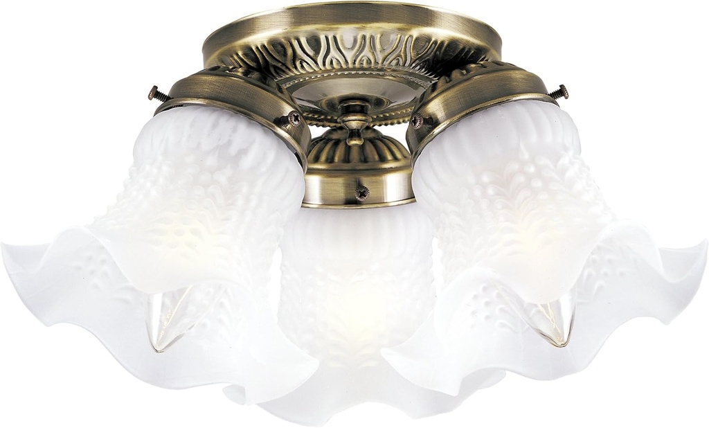 Westinghouse 6668600 Three-Light Flush-Mount Interior Ceiling Fixture, Antique Brass Finish with Frosted Ruffled Edge Glass