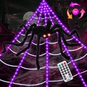 Upgrade 3 Colors Purple/Orange/Pink/Spiders Web Lights,with Single Color Always ON,11 Modes 16.4Ft 200 LED Super Bright Halloween Decorations Lights with Remote Control,49'' Giant Glowing Spider
