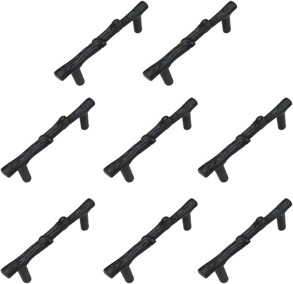Jinyuanchao 8PCS Black Branch Handles, Twig Tree Branch Drawer Pulls Rustic Alloy Leaf Cabinet Pulls Kitchen Dresser Cabinet Door Handles Knobs (8 Pack, 3" Hole Distance, Black)