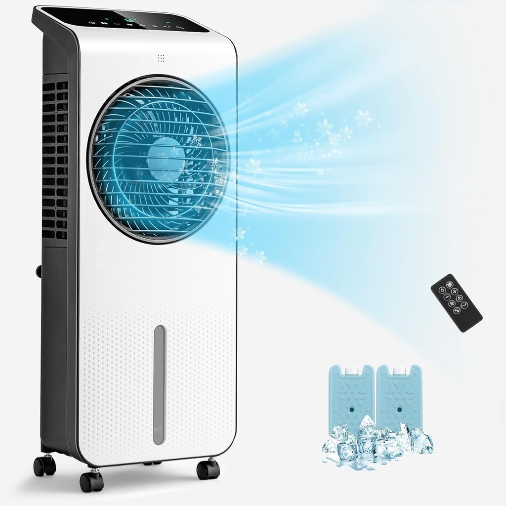 DORTALA Evaporative Air Cooler, 3-in-1 Oscillating Cooling Fan with Remote Control, 24 Speeds, 12 H Timer, 2 Ice Boxes, Portable Swamp Cooler for Home Office, Bedroom, Dorm