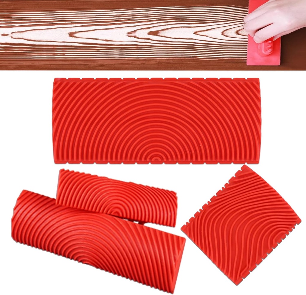 4-Piece Premium Wood Grain Tool Kit | Natural Faux Wood Paint Brushes & Coatings | Ideal for DIY Wall, Furniture Decor & Rustic Home Styles | Exceptional Ease of Use