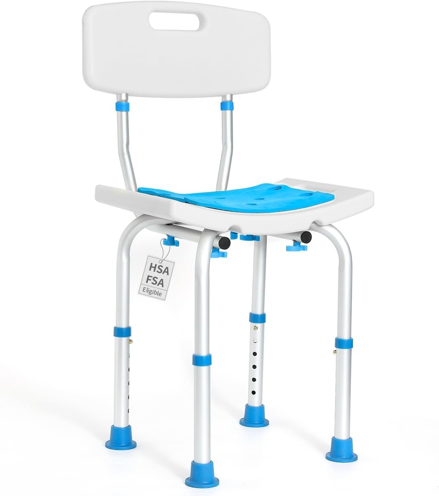 Adjustable Shower Chair with Back, HSA/FSA Eligible Shower Stool for Inside Shower, Tool-Free Shower Seat for Inside Shower, Waterproof Shower Chair for Inside Bathtub for Elderly/Handicap by SOUHEILO