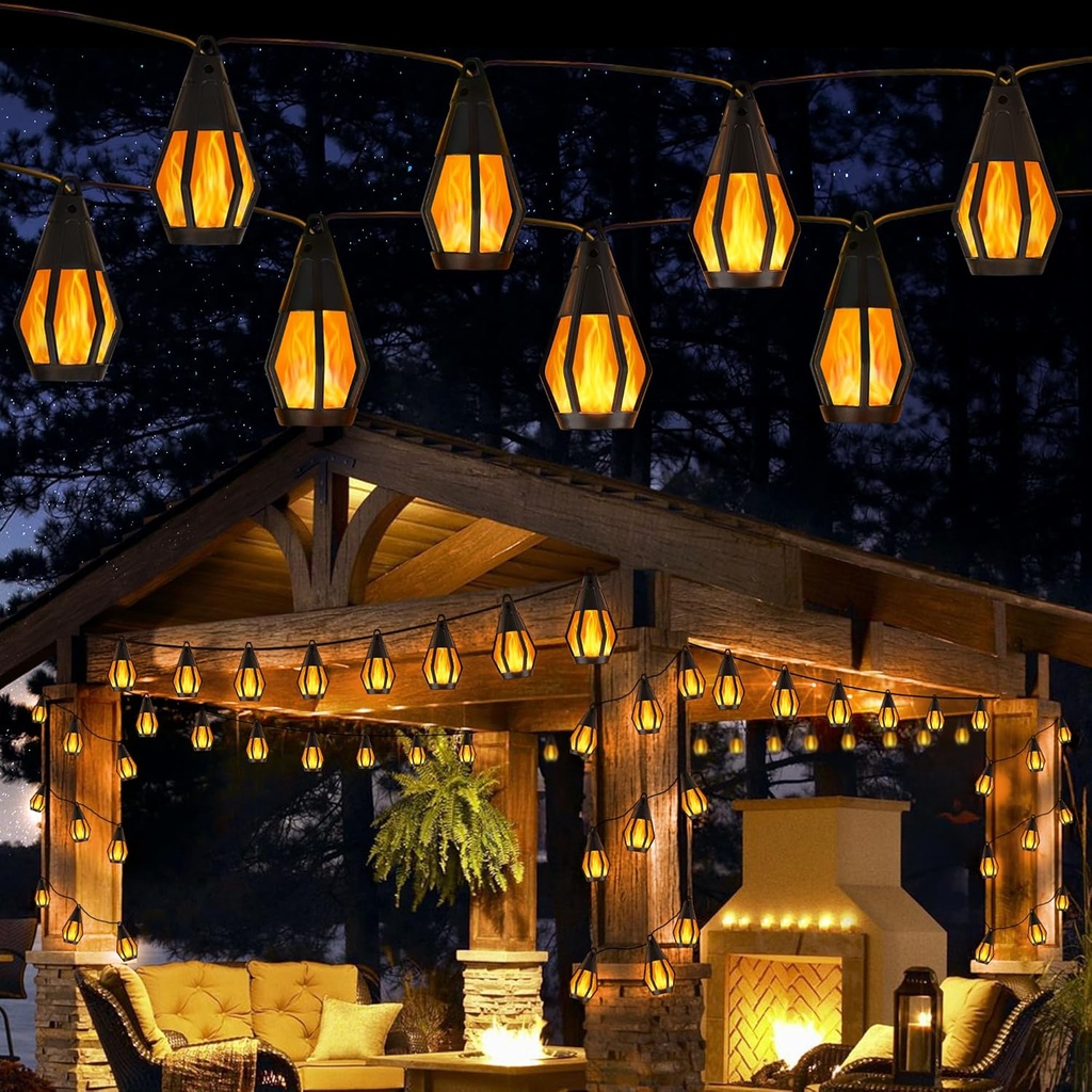 Jnaurb Solar String Lights for Outside, 21Ft Patio Lights with 10 Flickering Flame Light Bulbs, Waterproof Warm White Solar Powered Outdoor Light for Garden Yard Patio Gazebo Bistro Cafe Party Decor