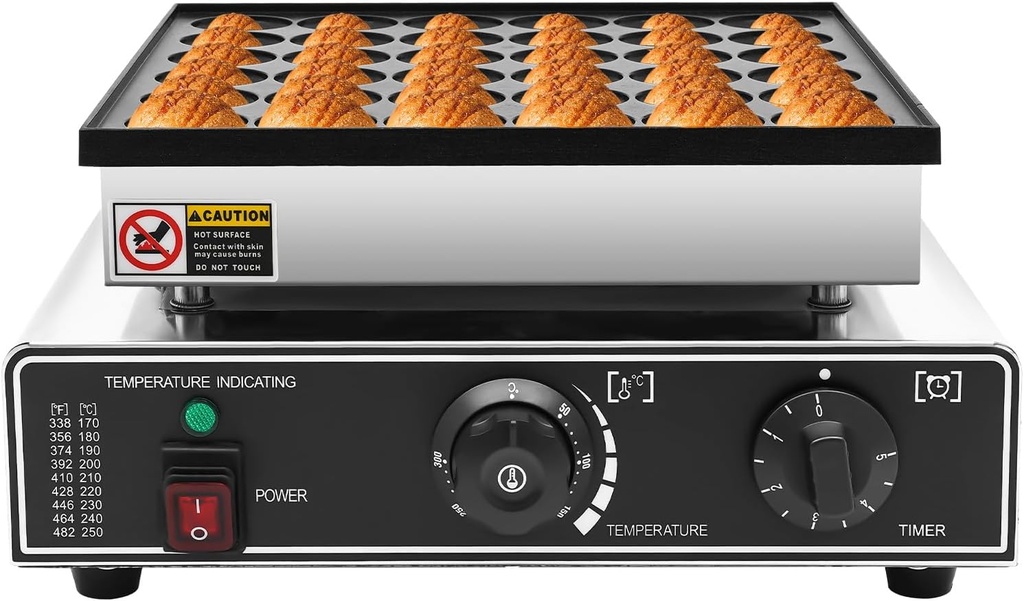 Waffle Maker, Commercial Stainless Steel 36-Hole Round Non-Stick Electric Waffle Iron Machine with Adjustable Temperature Control 122-572°F and Timer, 950W 110V for Home Kitchen Restaurant