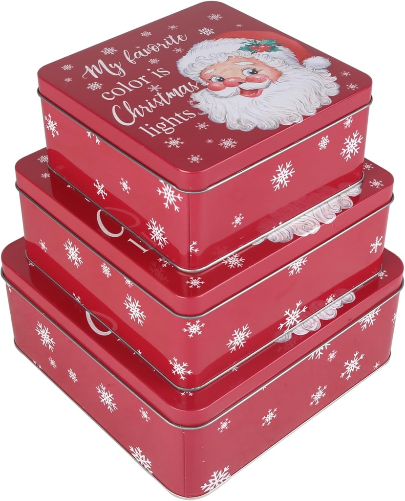 Christmas Tin Gift Box Santa Tinplate Candy Cookie Jars Square Candy Storage Containers with Lids for Holiday Xmas Supplies 3Pcs (Style A)