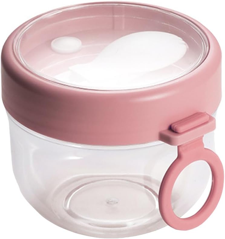 1 Set Soup Mug with Lid and Spoon Oatmeal Cereal Cup Travel Container Food Jar Breakfast Cup Fruit Storage Bowl Lunch Bento Box for Home Outdoor Pink