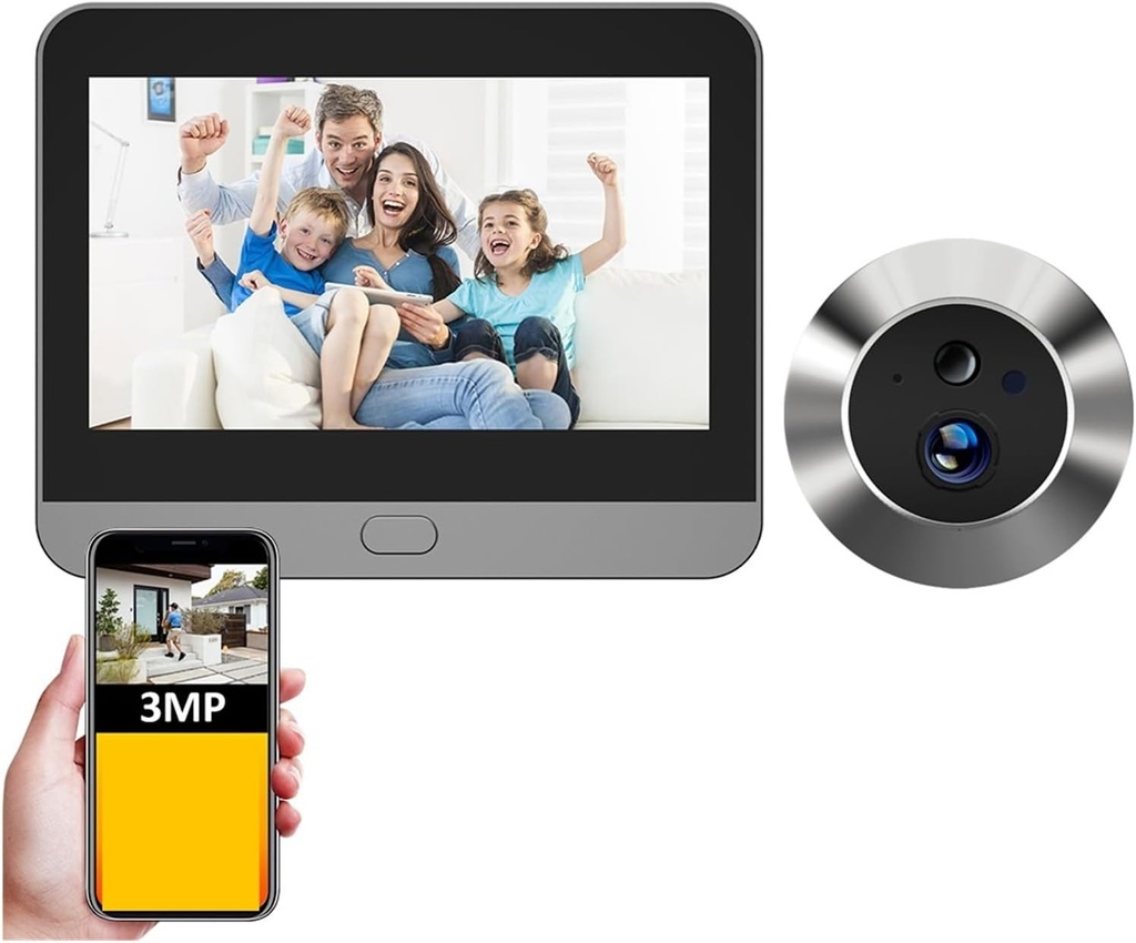 Video Doorbell, 140° Wide View Angle Mini Digital Peephole Eye Viewer WiFi IR PIR Detection Doorbell Door Camera