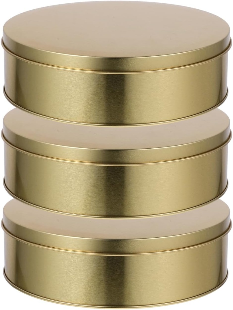 Cabilock 3pcs Cookie Tins with Lids, Round Tinplate Candy Boxes, Christmas Treats Decorative Boxes, Metal Containers for Cookies, Candy, Snacks (Golden)