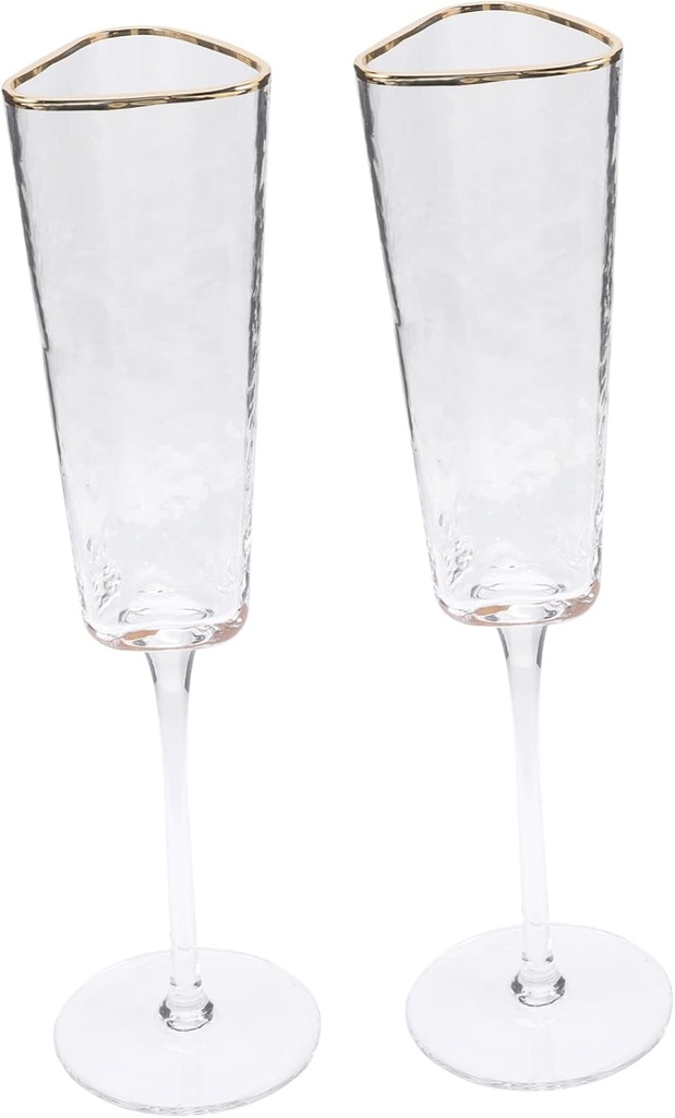Alipis 2Pcs Crystal Flutes with Hammered Texture and Gold Rim Elegant European Style Stemmed Wine Glasses for Wedding Toasting Party and Celebration
