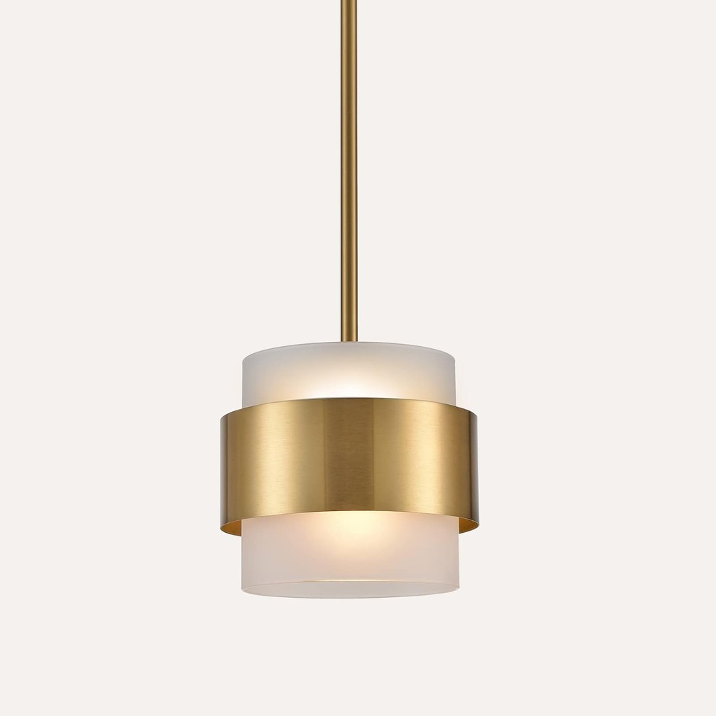 CLAXY Modern Gold Pendant Lights mini Pendant Light for Kitchen Island Dining Room Bar Restaurant with Frosted Glass Shade Rod Hanging Light Fixture