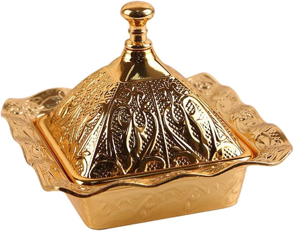 MagiDeal Decorative Candy Bowl Candy Jar Covered Alloy Snacks Dish Gorgeous Cookie Jar Candy Dish for Nuts Turkish Tableware Wedding, Gold