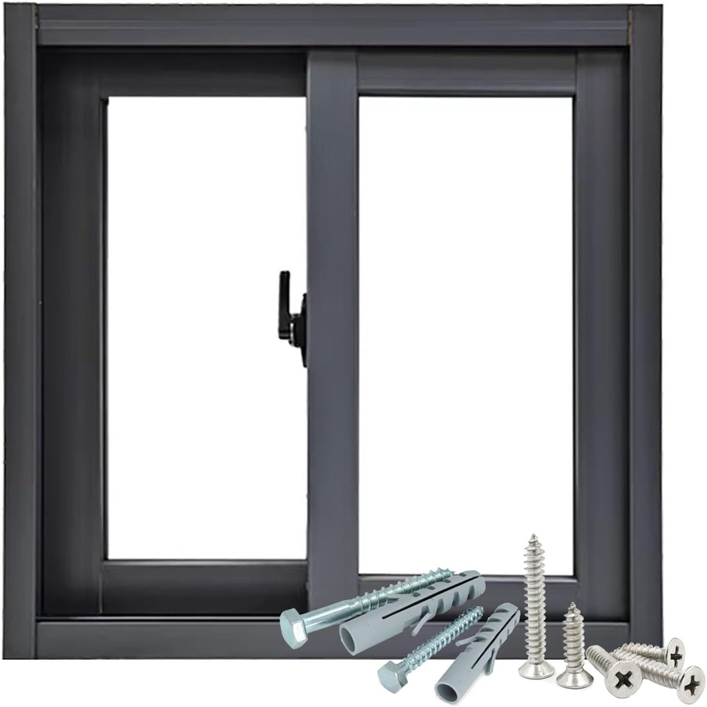 Basement Windows, Shed Windows with Tempered Glass and Fiberglass Screenre, Exterior Sliiding Windows, Aluminum Replacement Window for Houses, Small Mobile Home Vinyl Window(Black,32x14in)