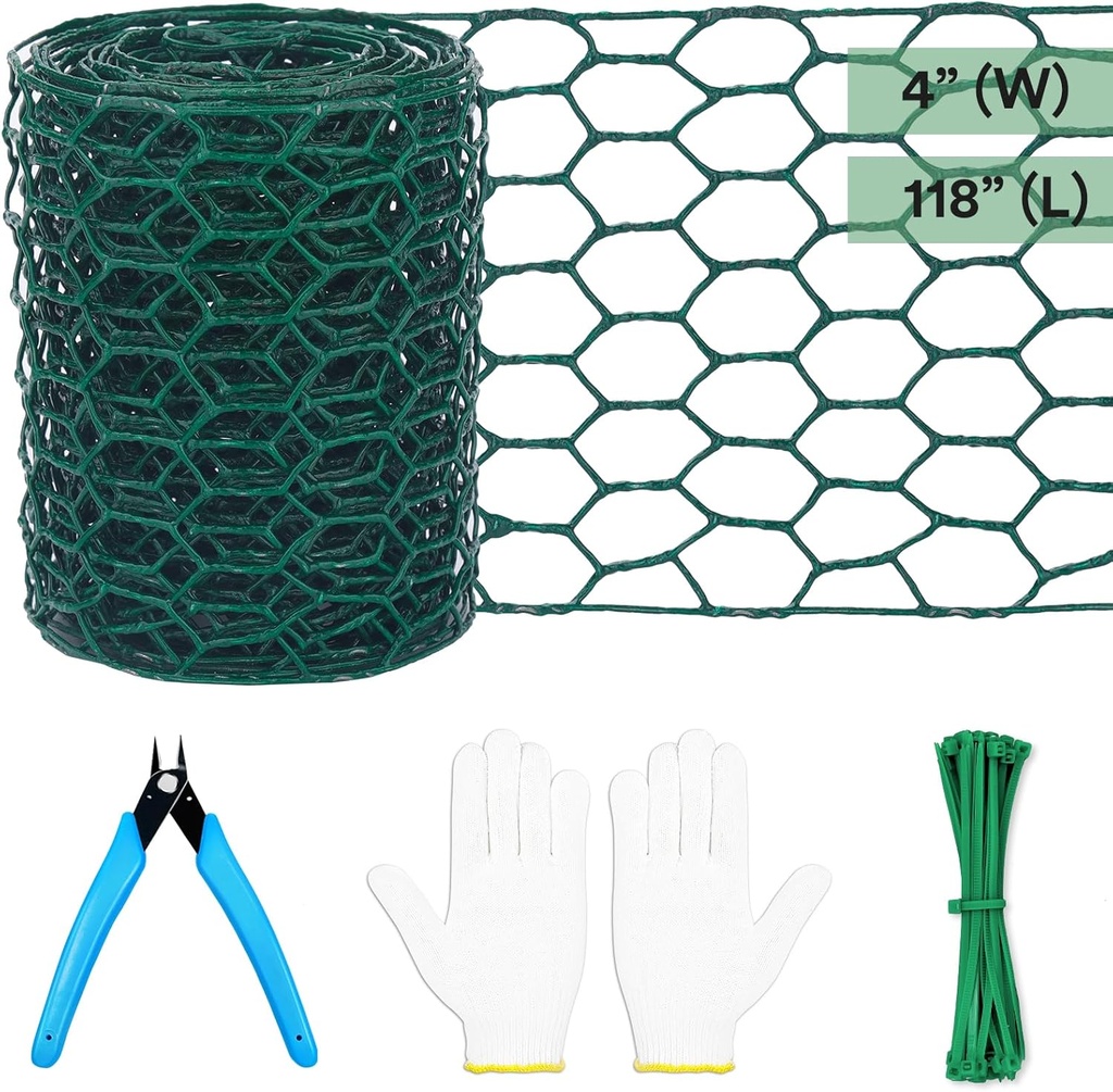 Floral Chicken Wire for Craft,4 x 118 Inch Lightweight Galvanized Hexagonal Chicken Wire Netting, 2mm Thickness Chicken Wire Fence for Garden Poultry, Chicken Wire Mesh with Gloves, Wire Ties, Plier