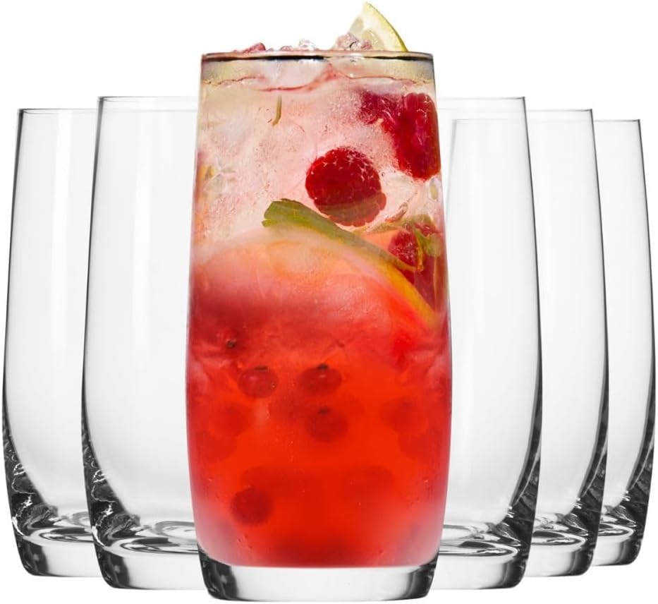 Krosno Long Drink Glasses, Set of 6, 13.9 oz, Blended Collection, Crystal Glass, Perfect for Everyday, Dishwasher Safe, Made in Europe