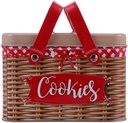 DOITOOL Metal Cookie Tin with Lid Imitation Rattan Cookie Box with Handle, Tinplate Candy Box Empty Bakery Box for Giving Picnic Home Party Storage Organizer (Red)