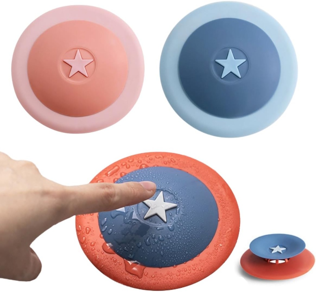 Silicone Shower Drain Stopper with Star Design - 3 Pack Non-Slip Bathtub Hair Catcher/Strainer, Decorative Bathroom & Kitchen Drain Protector, Easy to Install & Clean