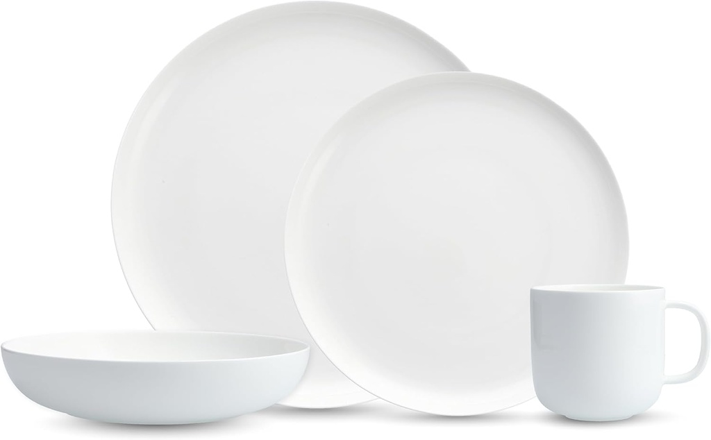 Fortessa Modern Coupe Porcelain 16 Piece Dinnerware Set, Service for 4, White