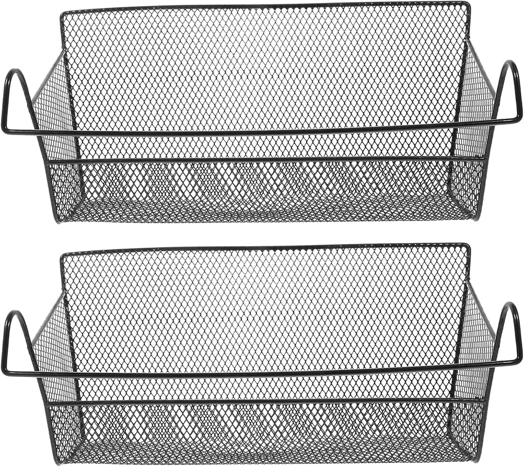 2pcs Iron Wire Hanging Baskets over The Door Storage Basket Black for Household
