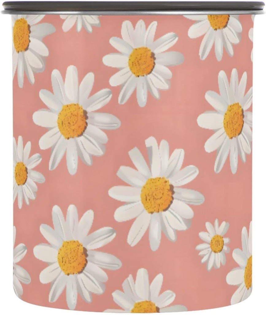 ALAZA Daisy Flower Pink Airtight Coffee Bean Canister 30oz Food Storage Containers with Lids For Gournd, Tea, Sugar, Flour, Rice, Cereal, Candy Cookie Jar