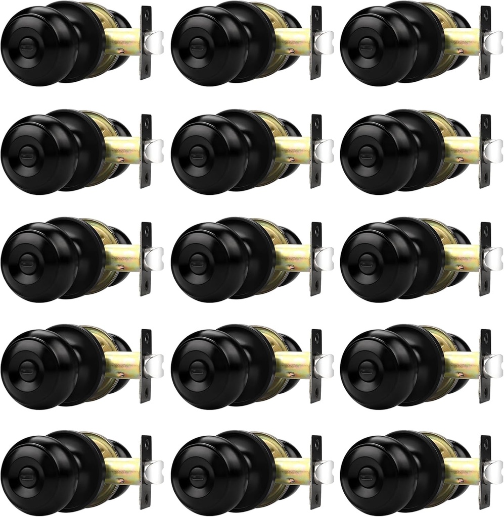 Probrico Door Knobs, Interior Doorknob Privacy Locking Function for Bedroom Bathroom, Adjustable Reinforced Lock Latch, Modern Universial Door Handles, Black, 15 Pack