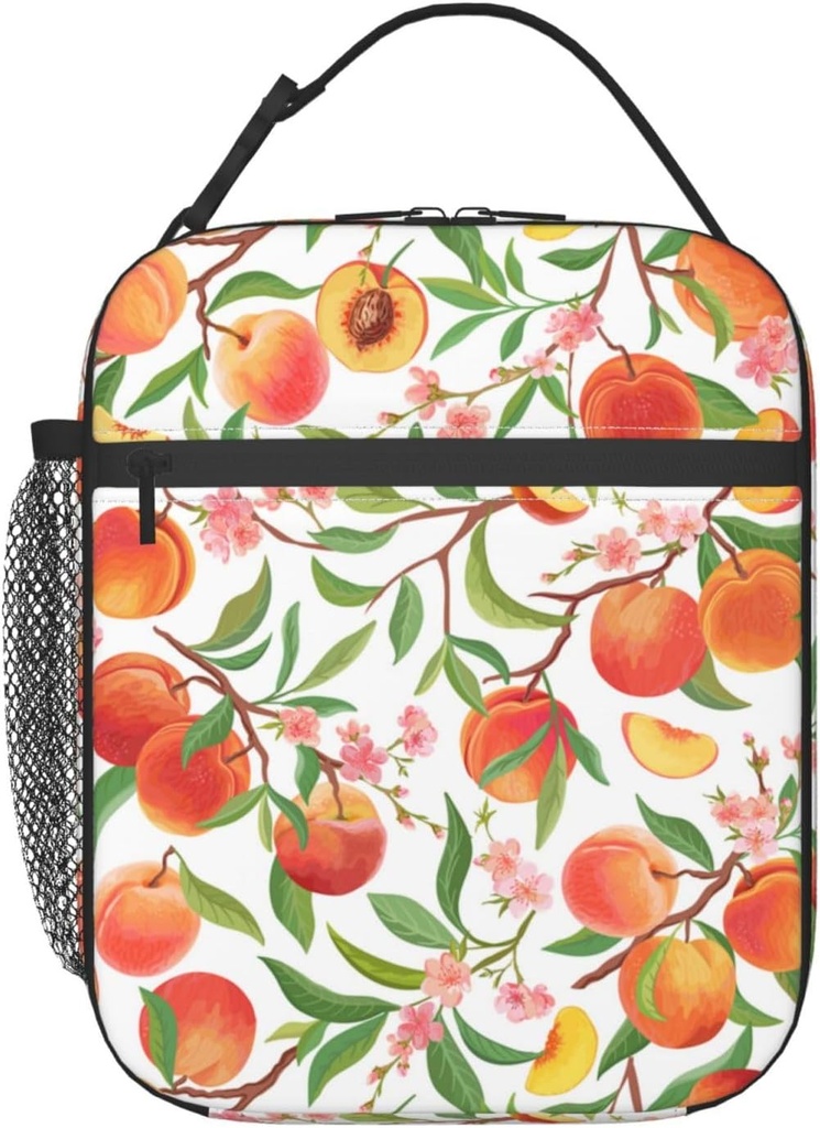 Peach Lunch Box for Adults Kids Women Men Fruit Lunch Bag Cooler Tote Reusable Insulated Lunch Bag Container Gifts for Office Picnic Travel Work School