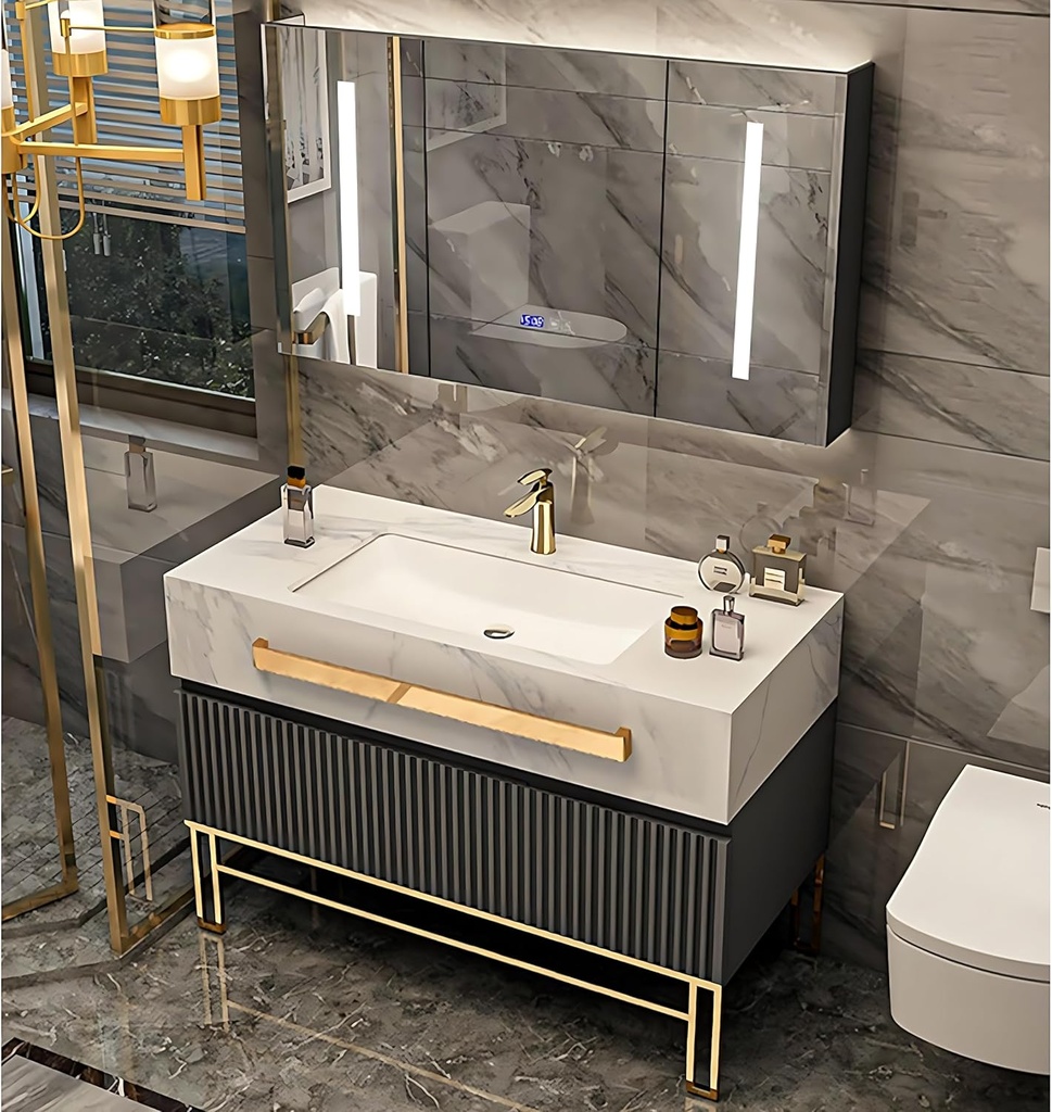 Bathroom Vanity - Stylish Bathroom Vanity with Sink & Smart Defog Mirror - Multi-Layer Solid Wood | Wall-Mounted