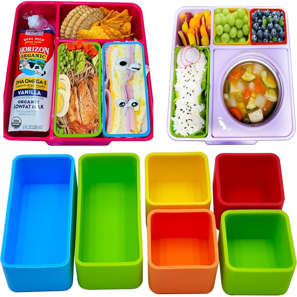 Silicone Bento Lunch Boxes Dividers Set, Reusable Thicked Bento Bundle LunchBox Dividers Lunch Bentobox Accessories, Dishwasher Safe