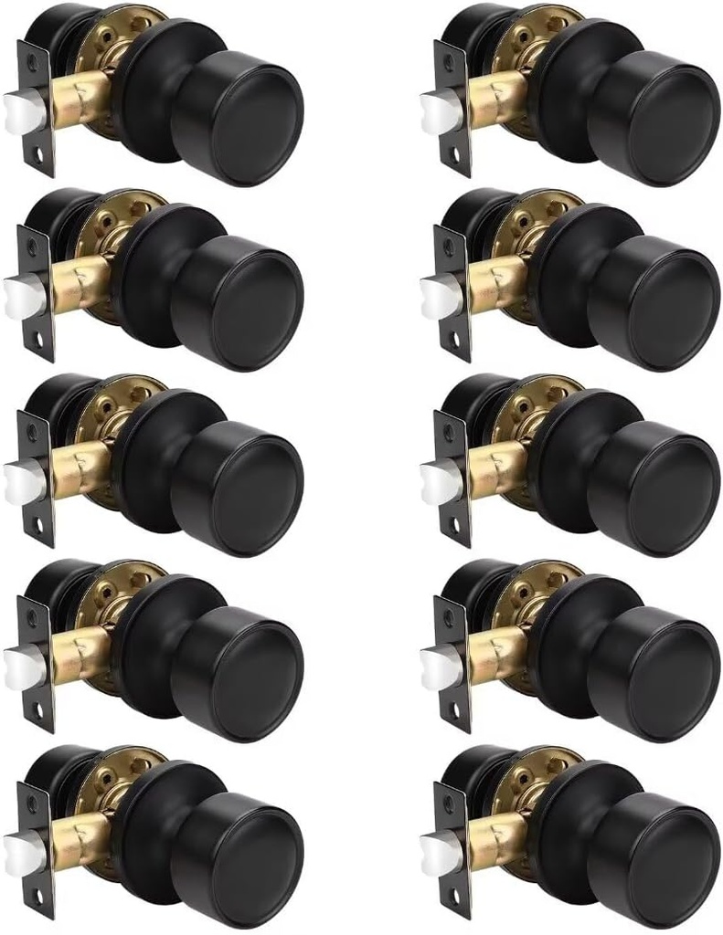 Matte Black Door Knobs - 10 Pack for Closet and Hallways, Modern Kitchen Handle Interior, Flat Passage Keyless No Lock